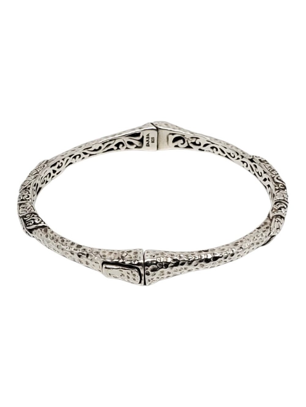 Sarda Sterling Silver Textured Bali Scroll Hinged Bangle Bracelet #24582